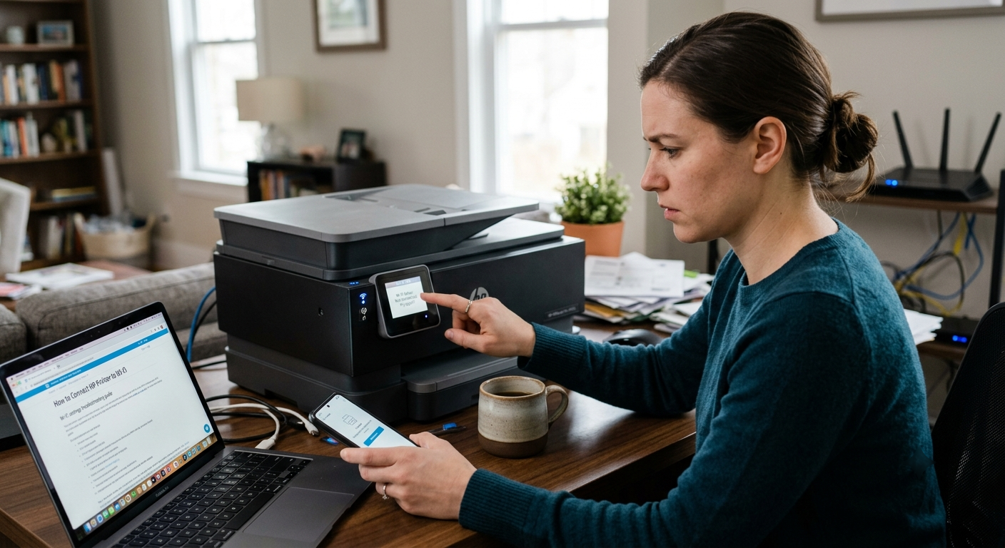 Person troubleshooting HP Wi-Fi connection