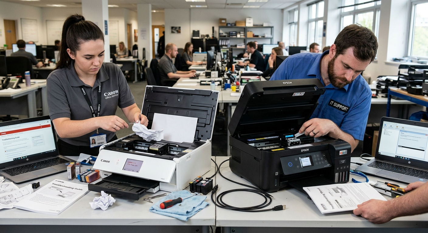Technicians fixing Canon Epson printers